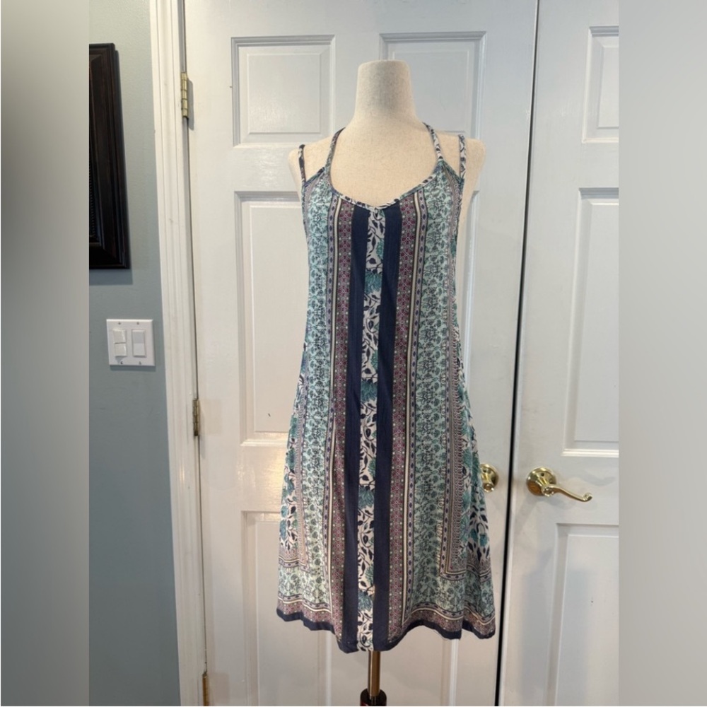 Bohemian Strappy Dress in Blue and White 3 Tank Dressy  Tops.